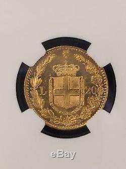 1882 Italian 20 Lire Gold Coin MS-63+ 1882R Italy 20L NGC Certified MS 63+