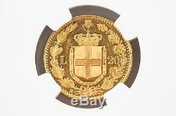 1882 Italian 20 Lire Gold Coin MS-63 1882R Italy G20L NGC Certified MS63
