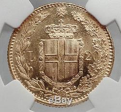 1882 Italian UMBERTO I 20 Lire Gold Coin of Rome Italy NGC Certified MS63 i61161