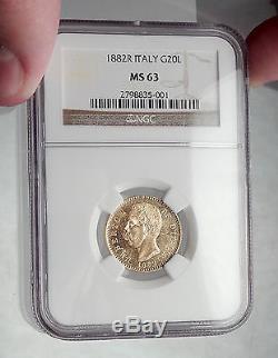 1882 Italian UMBERTO I 20 Lire Gold Coin of Rome Italy NGC Certified MS63 i61161