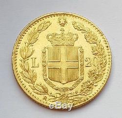 1882 Italian Umberto L20 Lire gold coin Rome Italy