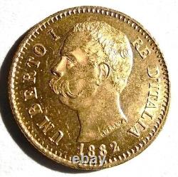 1882 Italy 20 Lira Gold Coin KM#21 AGW. 1867 oz. High grade