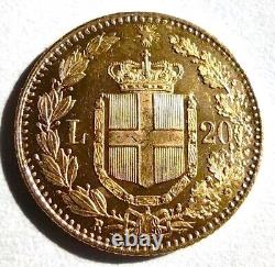 1882 Italy 20 Lira Gold Coin KM#21 AGW. 1867 oz. High grade