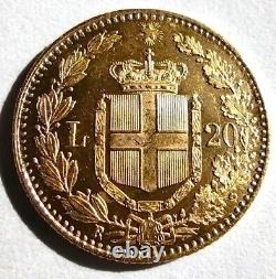 1882 Italy 20 Lira Gold Coin KM#21 AGW. 1867 oz. High grade