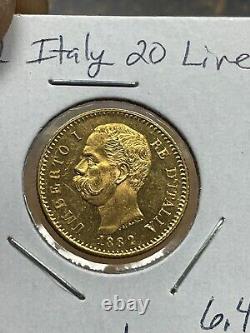 1882 R ITALY 20 LIRE Gold Coin 6.4g 0.1867 troy ounce HIGH GRADE Others listed