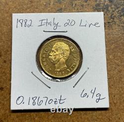 1882 R ITALY 20 LIRE Gold Coin 6.4g 0.1867 troy ounce HIGH GRADE Others listed