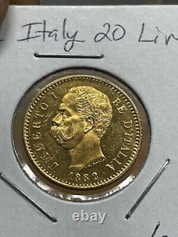 1882 R ITALY 20 LIRE Gold Coin 6.4g 0.1867 troy ounce HIGH GRADE Others listed