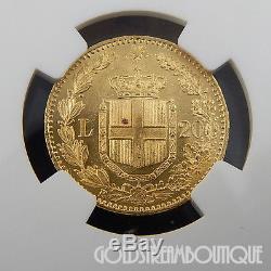 1882-r Italy Umberto I Graded By Ngc As Ms-63 20 Lire Gold Collectible Coin