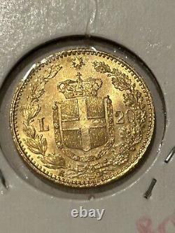 1882 R ITALY Umberto I 20 Lire Gold Coin. 1867 Troy Oz
