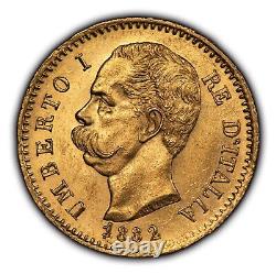 1882-R Italy 20 Lire Gold Coin 0.1867 AGW SKU-G2316