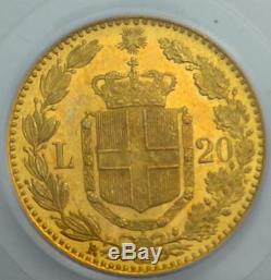 1882-R Italy 20 Lire Gold Coin Umberto 1 PCGS MS62