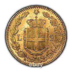 1882-R Italy 20 Lire Gold Coin Umberto I 0.1867 AGW SKU-G2487