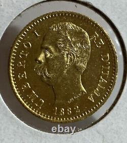 1882 R Italy Umberto I 20 Liras Roma GOLD COIN KM-21 UNC