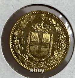 1882 R Italy Umberto I 20 Liras Roma GOLD COIN KM-21 UNC