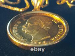 1882 Romantic Italian Gold Coin Pendant & 18 14K Gold Chain w COA & Box 22mm