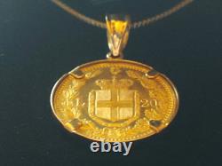 1882 Romantic Italian Gold Coin Pendant & 18 14K Gold Chain w COA & Box 22mm