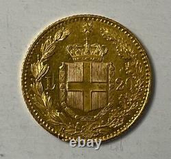 1882 Umberto I Re D'Italia King Italy 20 L Lire Gold Coin Crowned Shield Wreath