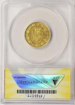 1885-R Italy Gold 20 Lire ANACS AU55