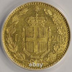 1885-R Italy Gold 20 Lire ANACS AU55