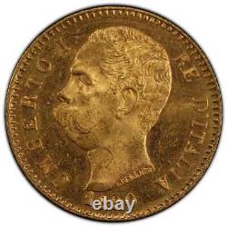 1890-R 20 Lire, PCGS MS63, Italy Rare Coin