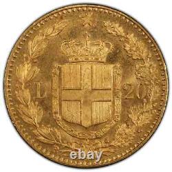 1890-R 20 Lire, PCGS MS63, Italy Rare Coin