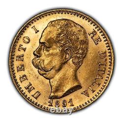 1891-R Italy 20 Lire Gold Coin Umberto I 0.1867 AGW SKU-G2488