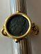 18KT Gold Ring Made in Italy Roman Coin Blue Sapphire Stones Size 7.5