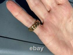 18KT Gold Ring Made in Italy Roman Coin Blue Sapphire Stones Size 7.5