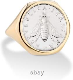 18K Gold Over Sterling Silver Genuine Italian 2-Lira Bee Coin Retro Ring Women