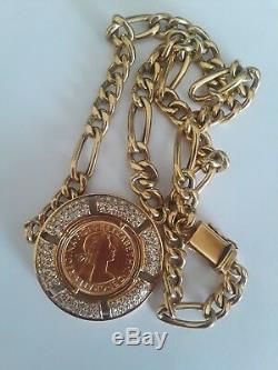 18K Gold Vintage 1959 Coin withDiamonds Necklace 46g! Mother's Day