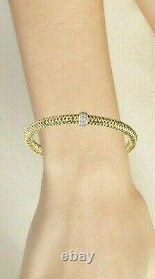 18K Gold Yellow Solid Roberto Coin PRIMAVERA Bangle Bracelet Diamond Stretch NEW