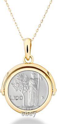 18K Gold over Sterling Silver Reversible Flip 100 Lira Coin PendantMade in Italy