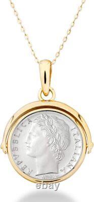 18K Gold over Sterling Silver Reversible Flip 100 Lira Coin PendantMade in Italy