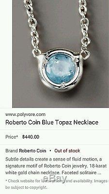 18K Roberto Coin White Gold with Blue Topaz Necklace Adjustable 16 or 18