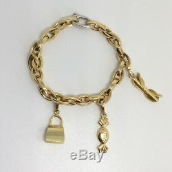 18K SOLID GOLD ROBERTO COIN VINTAGE BRACELETRUBY AND 3 CHARMS 28g 750 ITALY