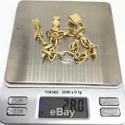 18K SOLID GOLD ROBERTO COIN VINTAGE BRACELETRUBY AND 3 CHARMS 28g 750 ITALY