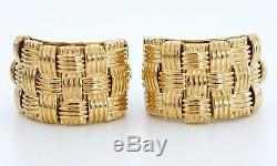 18K Yellow Gold Italy ROBERTO COIN Appassionata 3 Row Wide Cuff Huggie Earrings