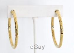 18K Yellow Gold Italy ROBERTO COIN Martellato Hammered Hoop Earrings 1 3/4