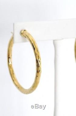 18K Yellow Gold Italy ROBERTO COIN Martellato Hammered Hoop Earrings 1 3/4