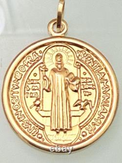 18k Gold Coin Medal of St Saint Benedict Medallion Pendant Religious 27mm 4.91g