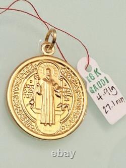 18k Gold Coin Medal of St Saint Benedict Medallion Pendant Religious 27mm 4.91g