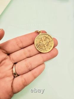 18k Gold Coin Medal of St Saint Benedict Medallion Pendant Religious 27mm 4.91g