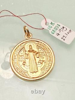 18k Gold Coin Medal of St Saint Benedict Medallion Pendant Religious 27mm 4.91g