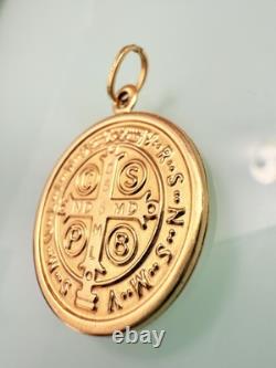 18k Gold Coin Medal of St Saint Benedict Medallion Pendant Religious 27mm 4.91g