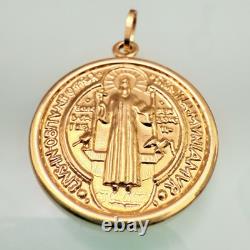 18k Gold Coin Medal of St Saint Benedict Medallion Pendant Religious 27mm 4.91g