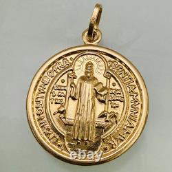 18k Gold Coin Medal of St Saint Benedict Medallion Pendant Religious 27mm 4.91g