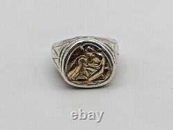 18k Gold Coin Roman God Set in Sterling from the Vatican Italy Ring Size 6