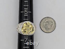 18k Gold Coin Roman God Set in Sterling from the Vatican Italy Ring Size 6