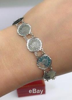 18k Solid White Gold Coin Lady Bracelet, 7.5 Inches. 11.97 GM