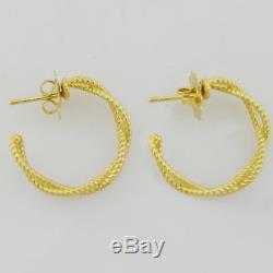 18k Yellow Gold Designer Roberto Coin Twisted Cable Hoop Earrings